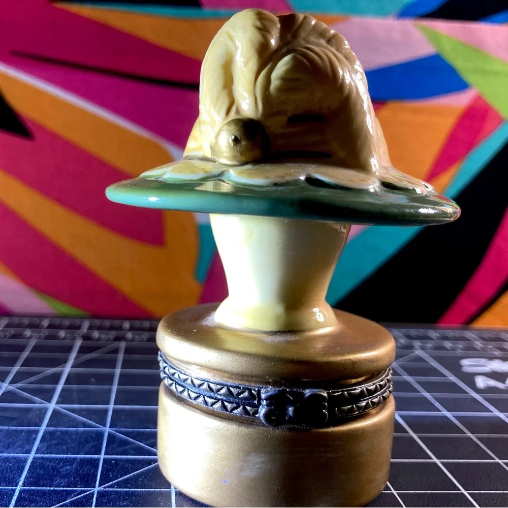 Vintage Fancy Hat Limoges Style Hinged Trinket Box